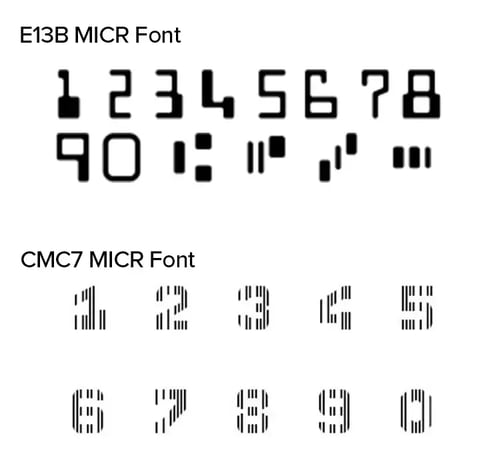 E13BとCMC7のMICRフォント比較