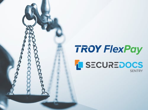 右手前にTROY FlexPayとSecureDocs Sentryのロゴが入ったリーガルスケールの画像